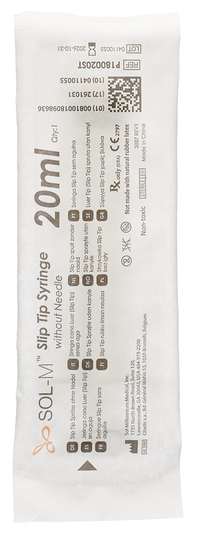 SOL-M Einwegspritze 20ml, SlipTip Box (100 Stk)