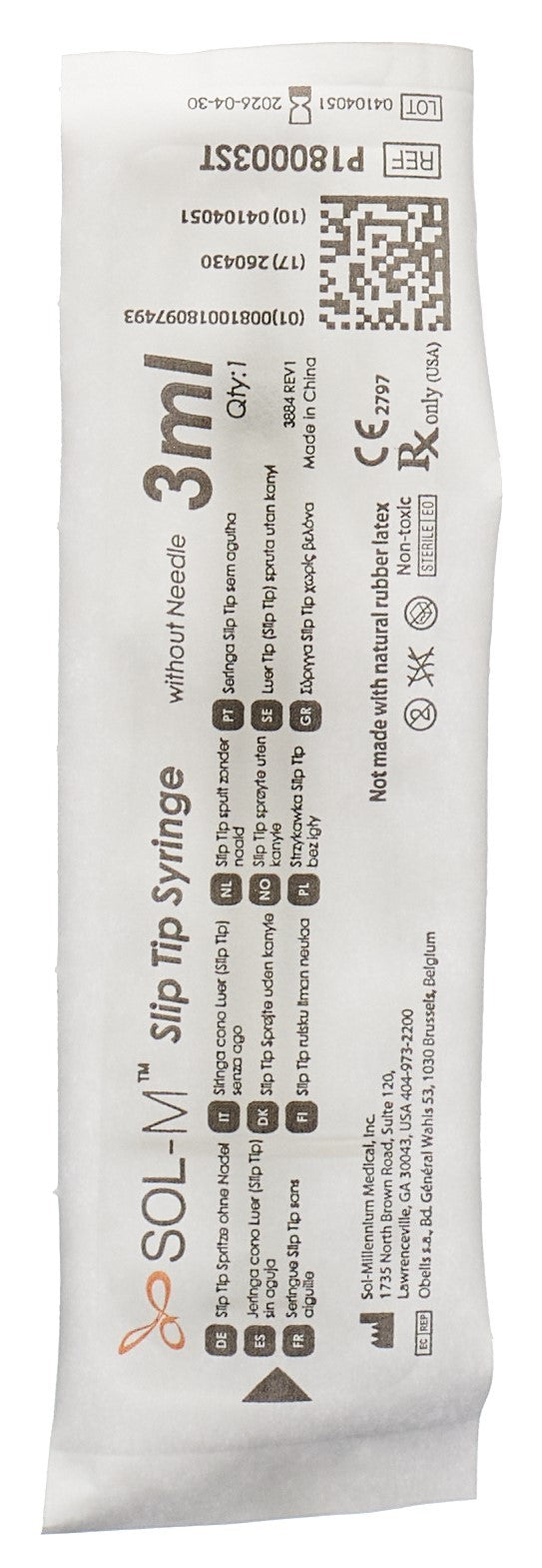 SOL-M Einwegspritze 3ml, SlipTip Box (100 Stk)