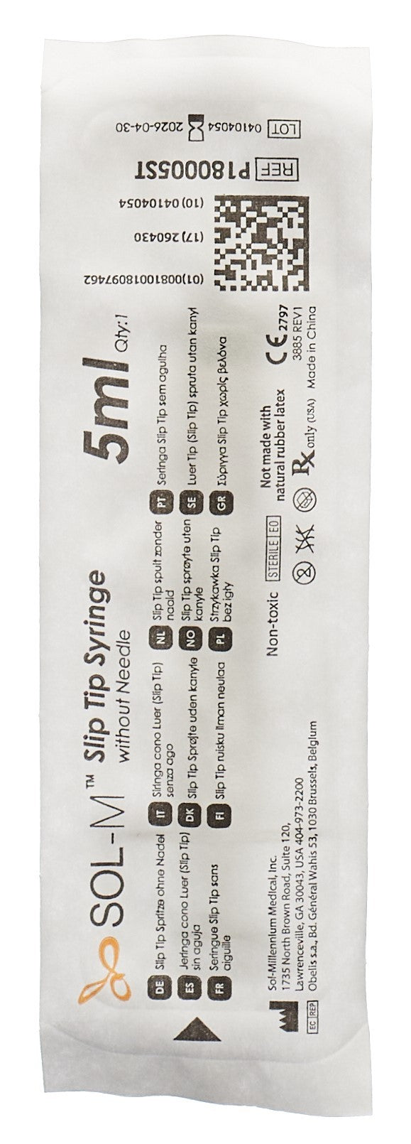 SOL-M Einwegspritze 5ml, SlipTip Box (100 Stk)