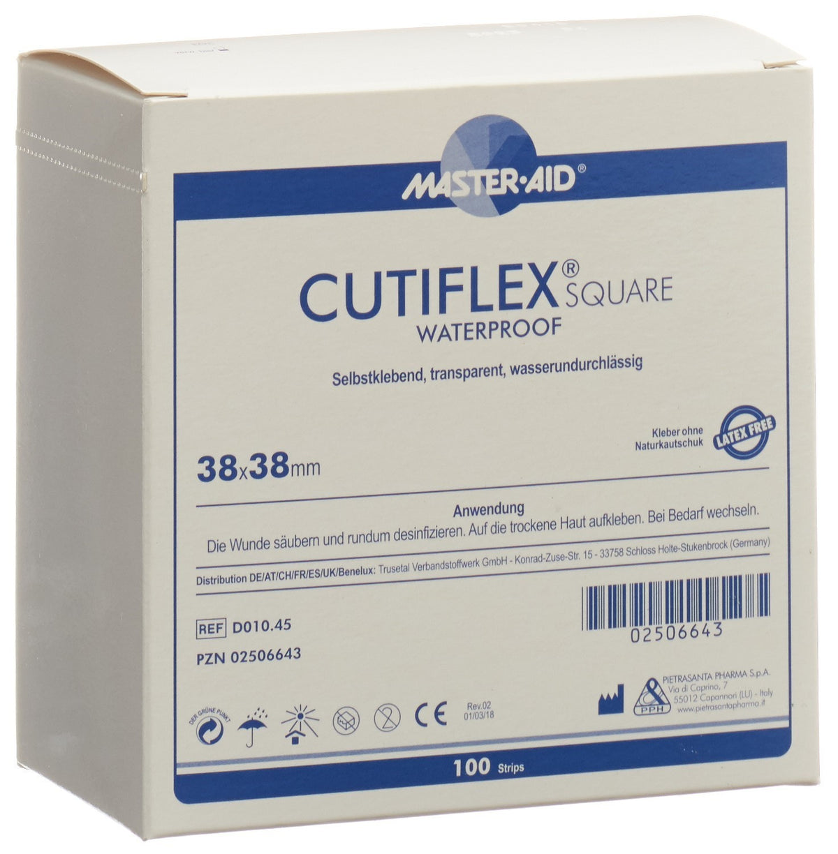 CUTIFLEX Square Folienpflaster, 38x38mm, wasserfest (100 Stk)