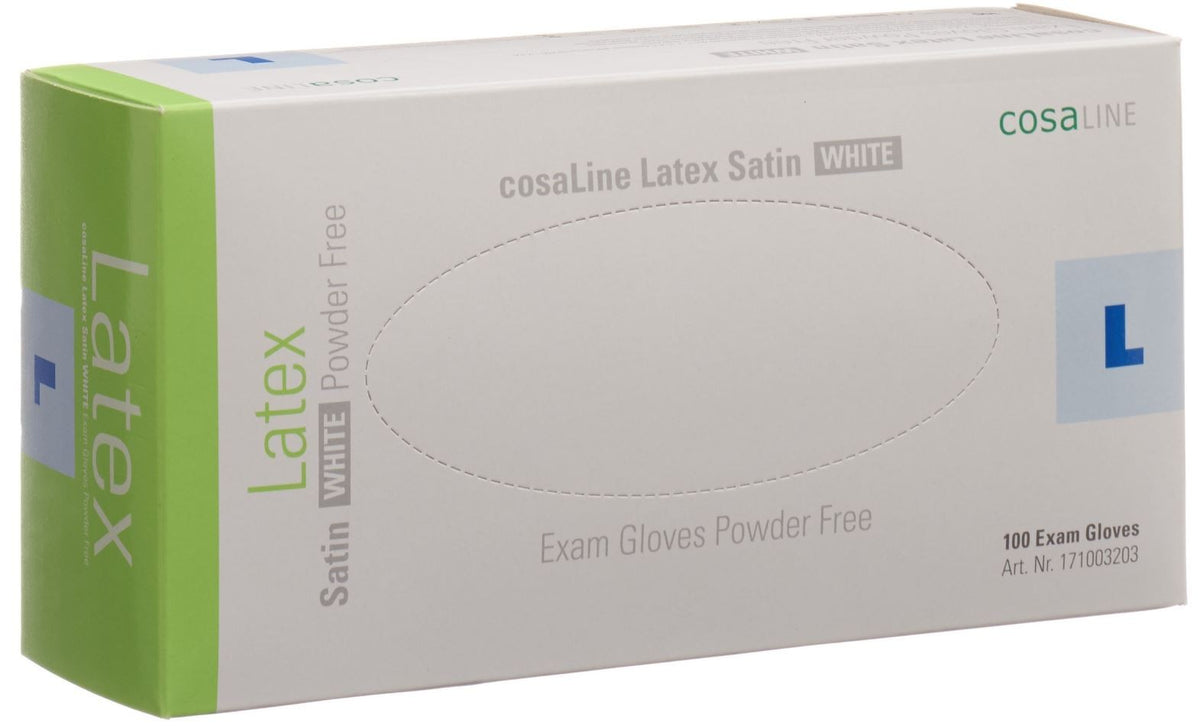 Cosaline UHS Latex Handschuhe, Grösse L, Satin, weiss, puderfrei (100 Stk)
