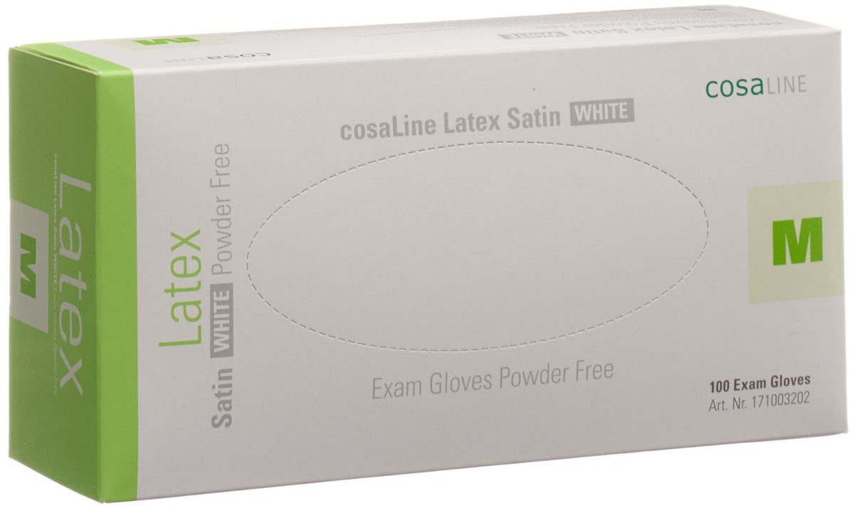 Cosaline UHS Latex Handschuhe, Grösse M, Satin, weiss, puderfrei (100 Stk)