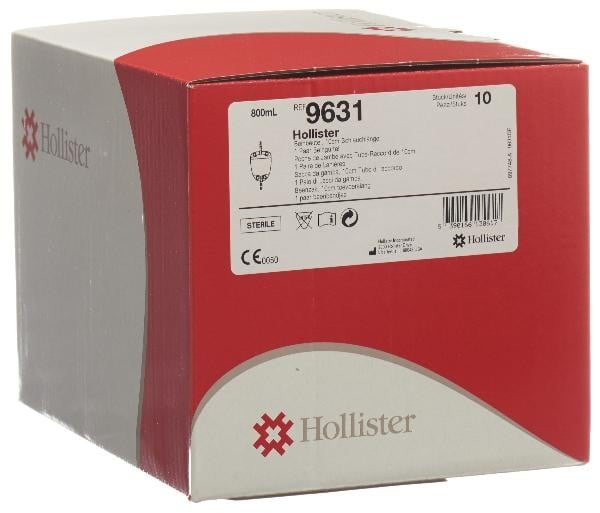 Hollister Urin-Beinbeutel 800ml mit Ableitungsschlauch 10cm Rücklaufsperre steril (10 Stk)