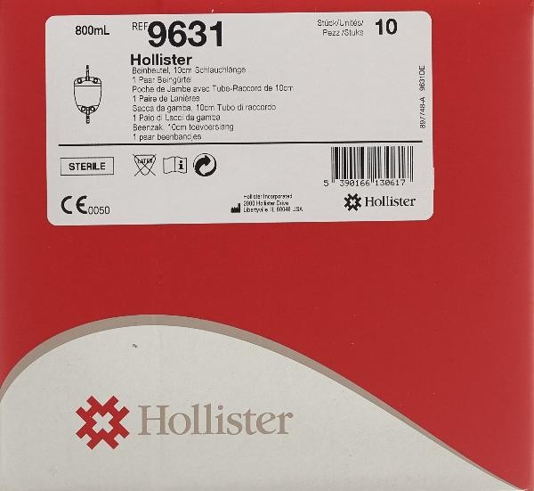 Hollister Urin-Beinbeutel 800ml mit Ableitungsschlauch 10cm Rücklaufsperre steril (10 Stk)