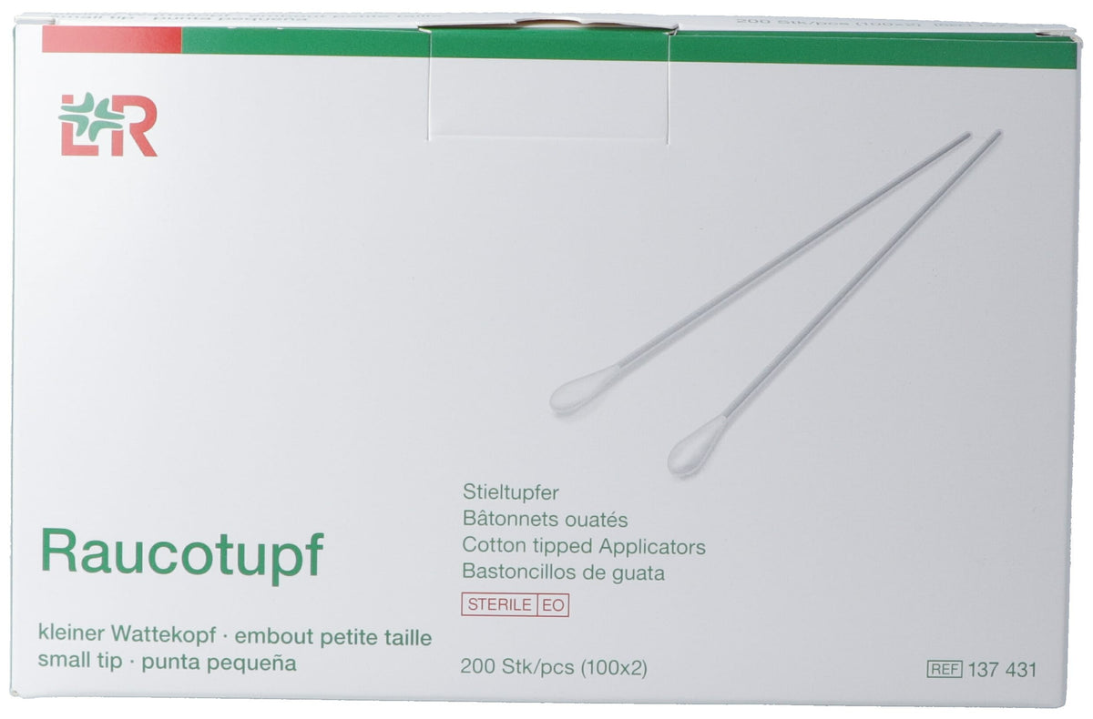 Raucotupf Wattestäbchen Holz 15cm klein steril (100x2 Stk)