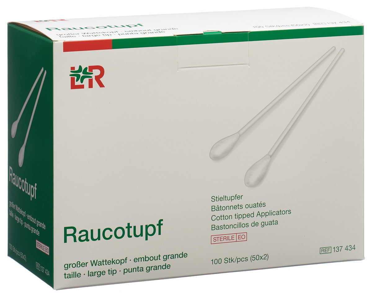 Raucotupf Wattestäbchen 15cm grosser Kopf steril (50x2 Stk)