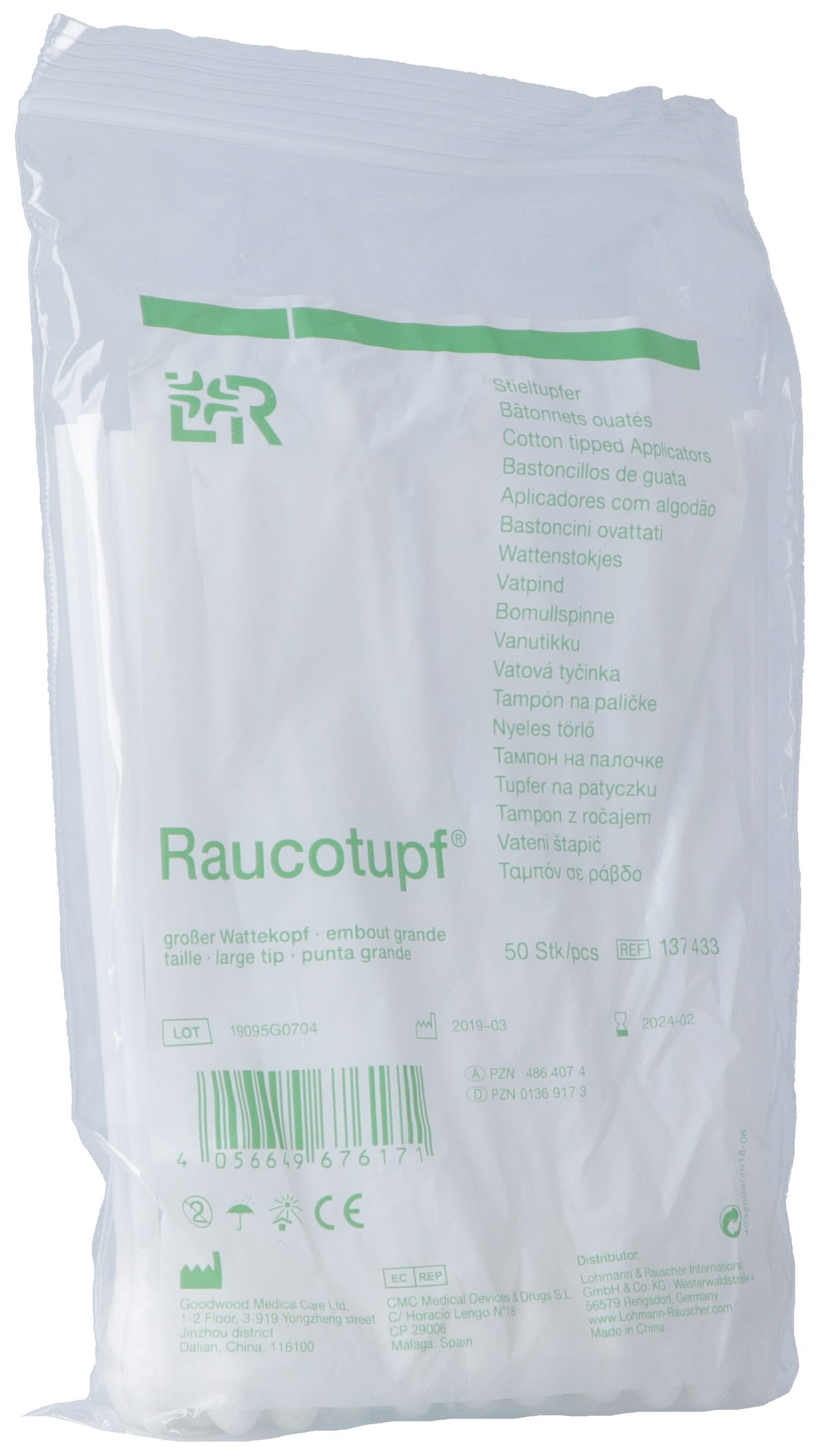 Raucotupf Wattestäbchen 15cm grosser Kopf (50 Stk)