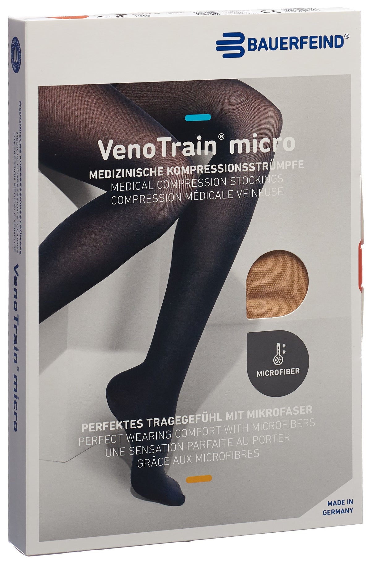 VenoTrain micro AG KKL2 Grösse S normal/short offene Fussspitze creme Haftband Mikronoppen (1 Paar)
