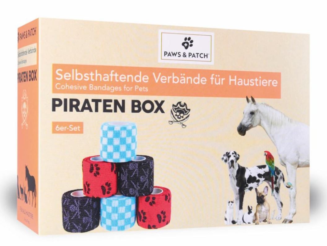 Paws and Patch Selbsthaftende Verbände PIRATEN BOX 5x5cm (6er-Set)