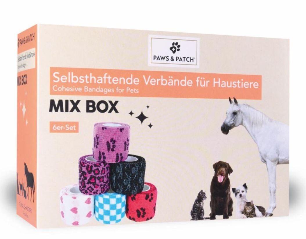 Paws and Patch Selbsthaftende Verbände MIX BOX 5x5cm (6er-Set)