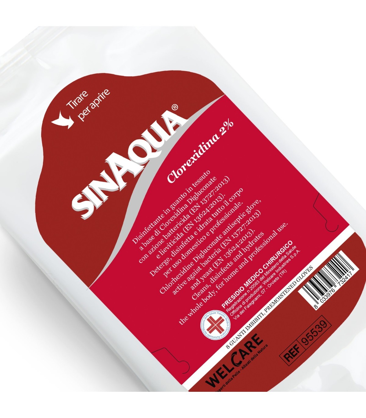 SINAQUA Waschhandschuhe 2% Chlorhexid (8 Stk)