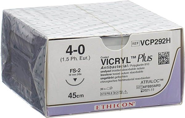 VICRYL Plus 45cm ungefärbt 4-0 FS-2 (36 Stk)