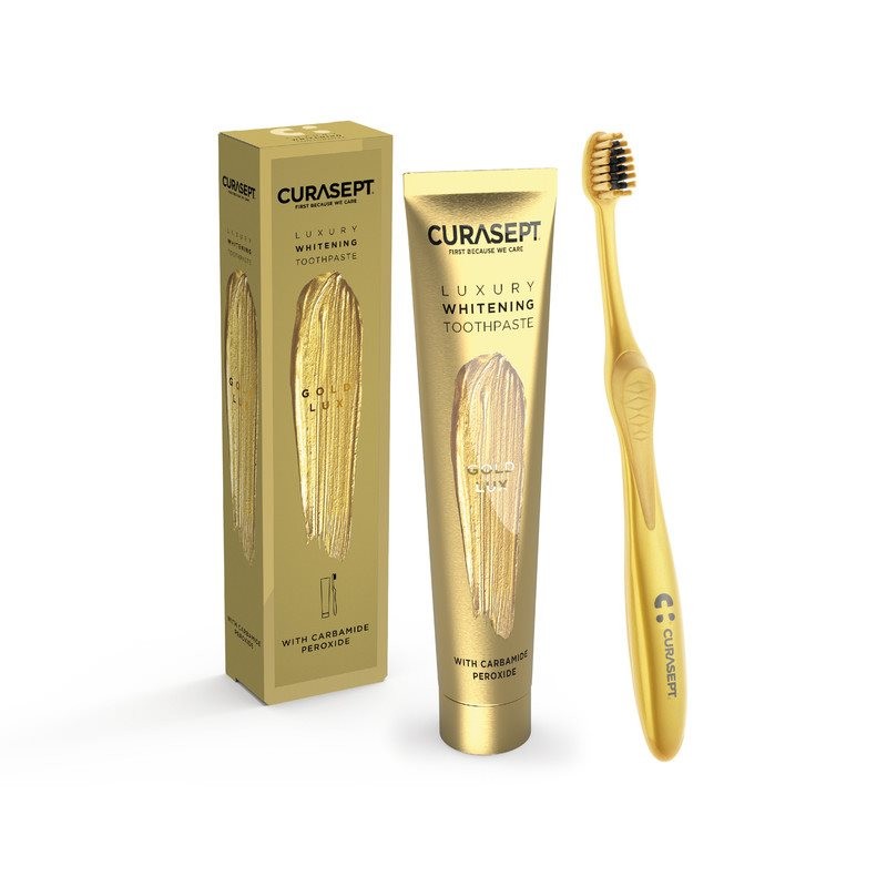 CURASEPT Zahnbürste plus Gold Luxury Whitening Zahnpasta (2-teilig)