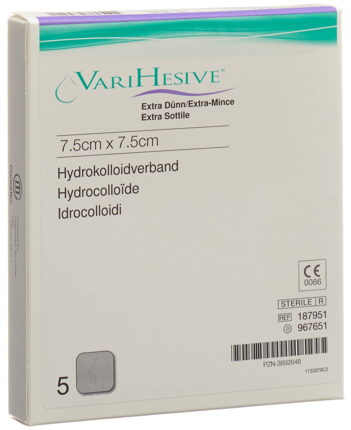 VariHesive Verband 7.5x7.5cm extra dünn (5 Stk)