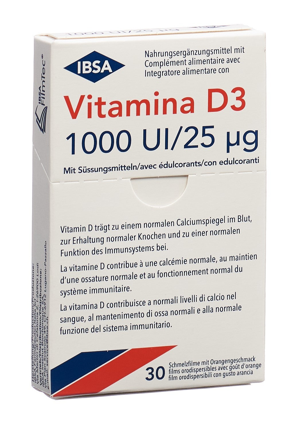 Vitamina D3 Schmelzfilme, 1.000UI/50µg, mit Orangengeschmack (30 Stk)