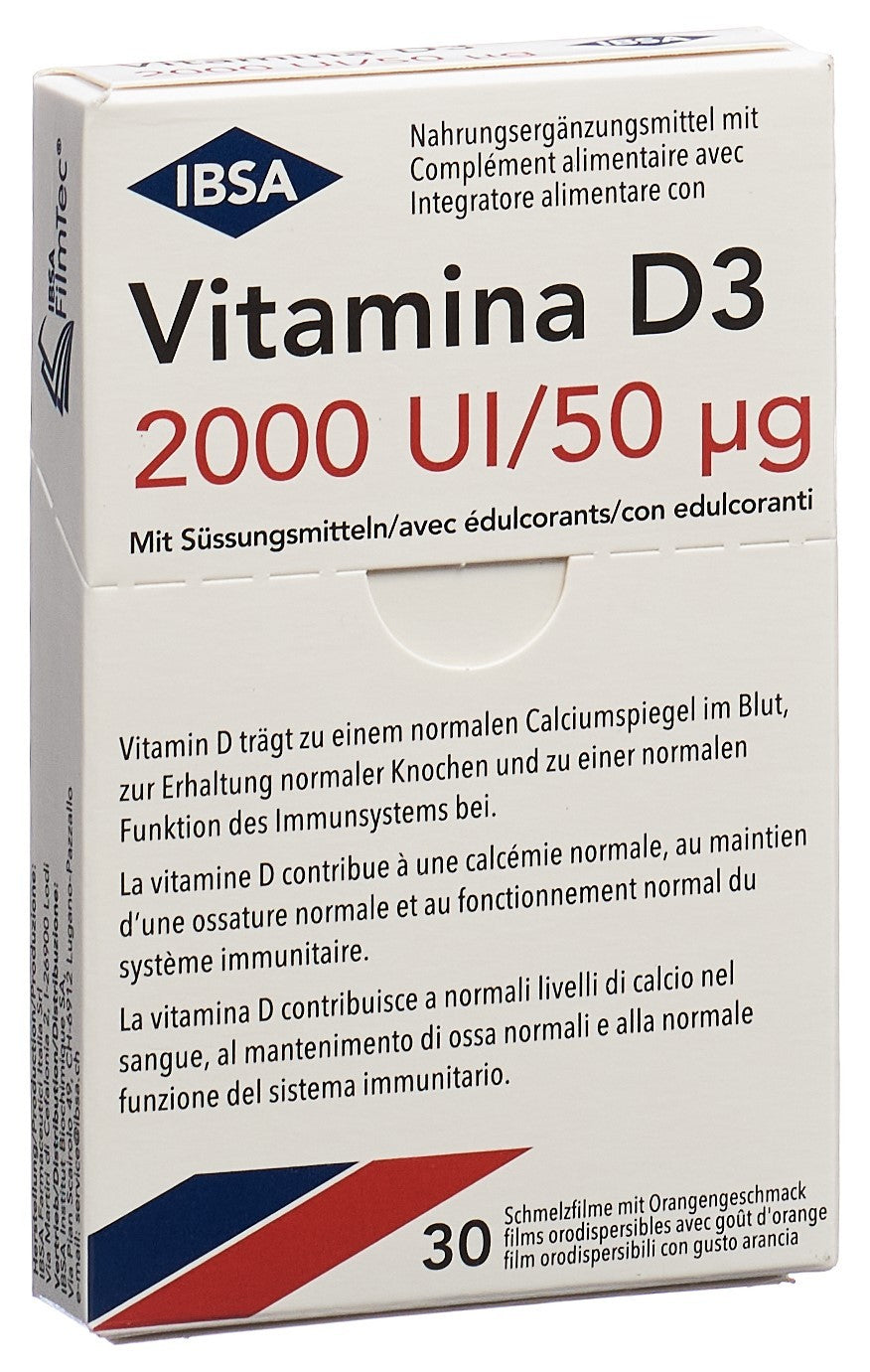 Vitamina D3 Schmelzfilme, 2.000UI/50µg, mit Orangengeschmack (30 Stk)
