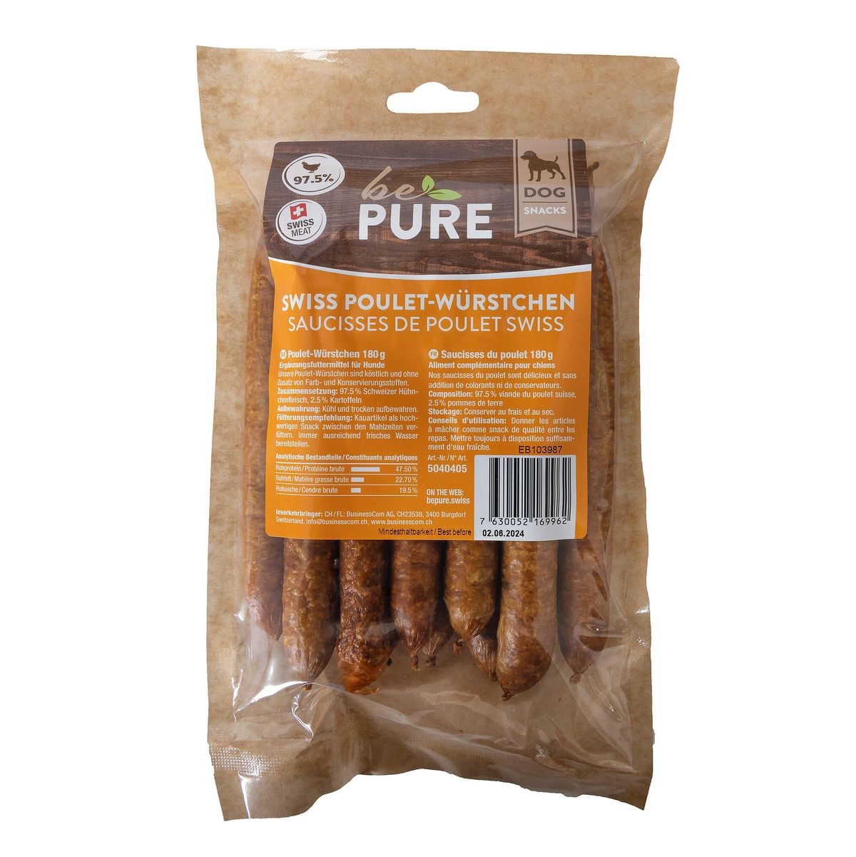 bePure Swiss Poulet​-​Würstchen für Hunde (180g)
