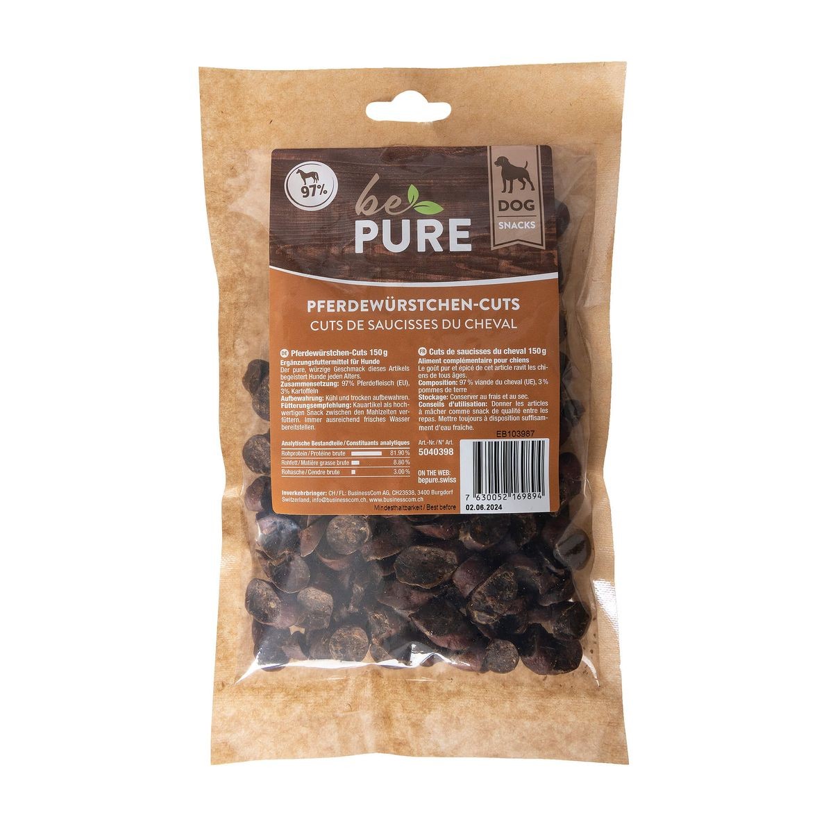 bePure Pferdewürstchen​-​Cuts für Hunde (150g)