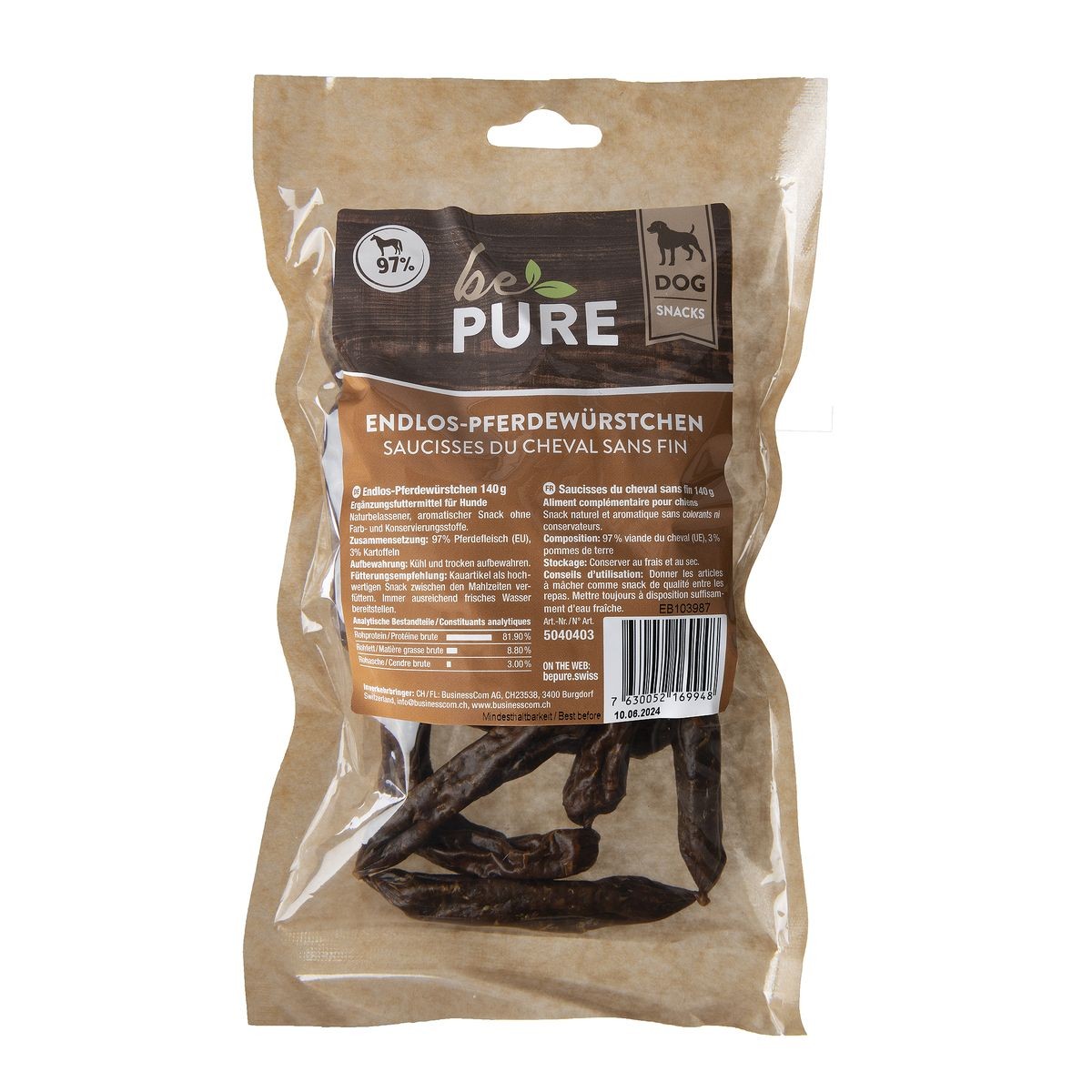 bePure Endlos​-​Pferdewürstchen für Hunde (140g)