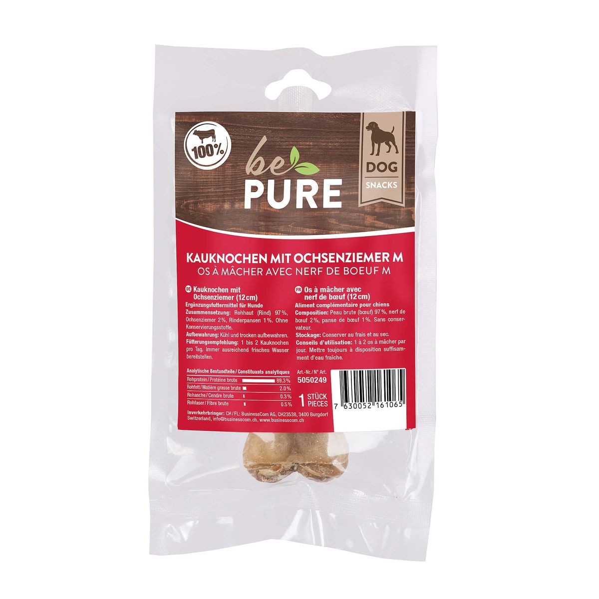 bePure Hautknochen Ochsenziemer für Hunde M (12cm)