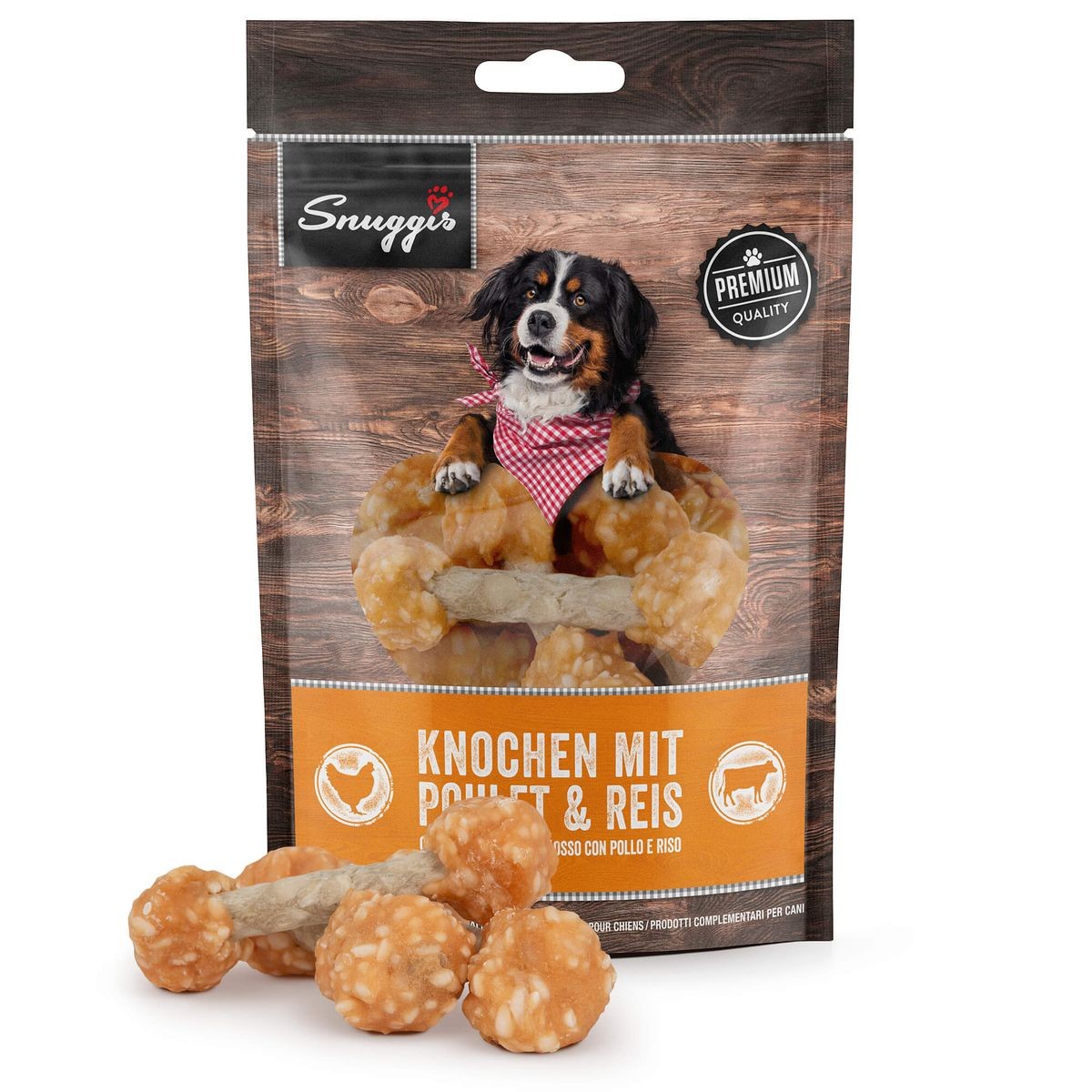 Snuggis Knochen mit Poulet und Reis für Hunde (100g)