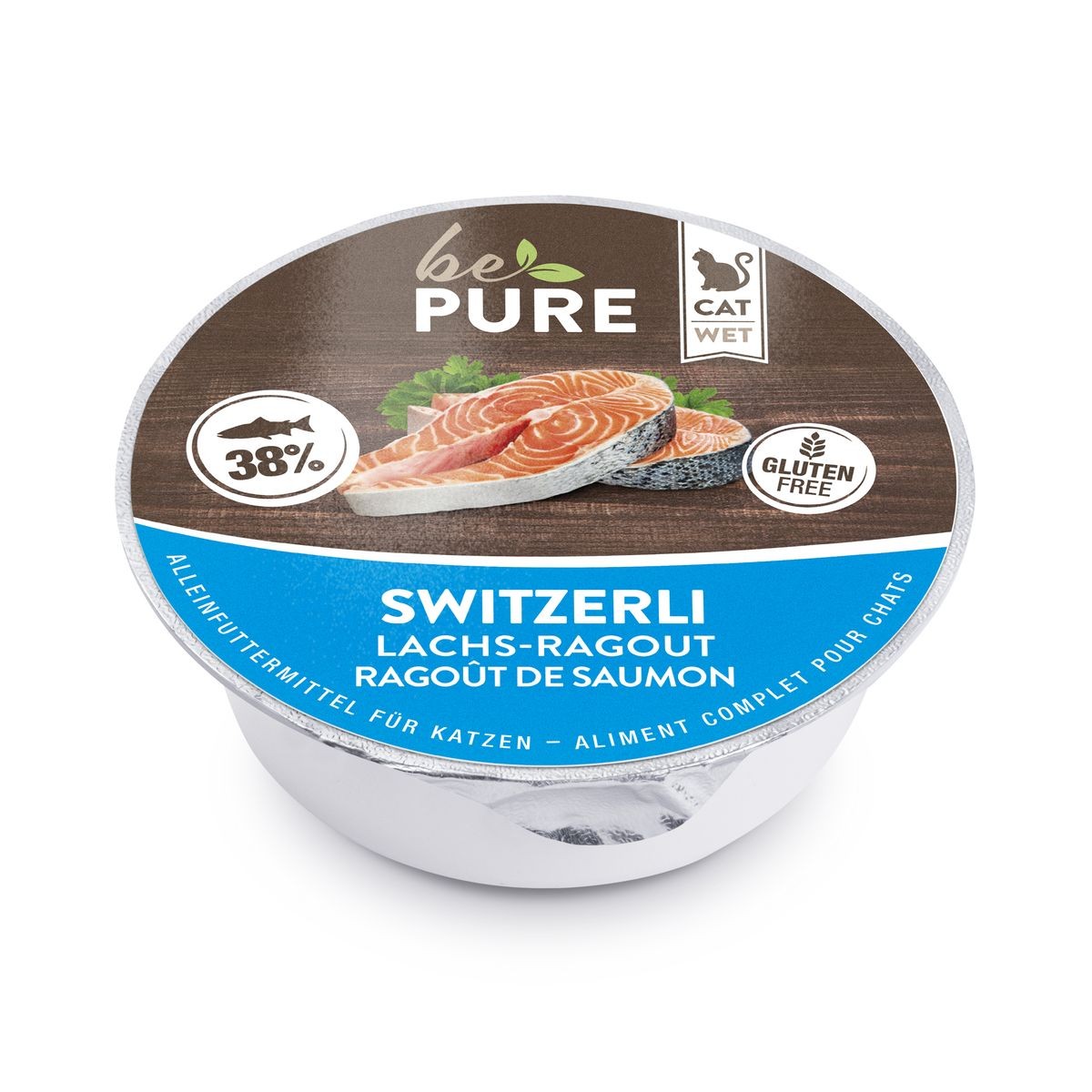 bePure Switzerli mit Lachs​-​Ragout für Katzen (85g)
