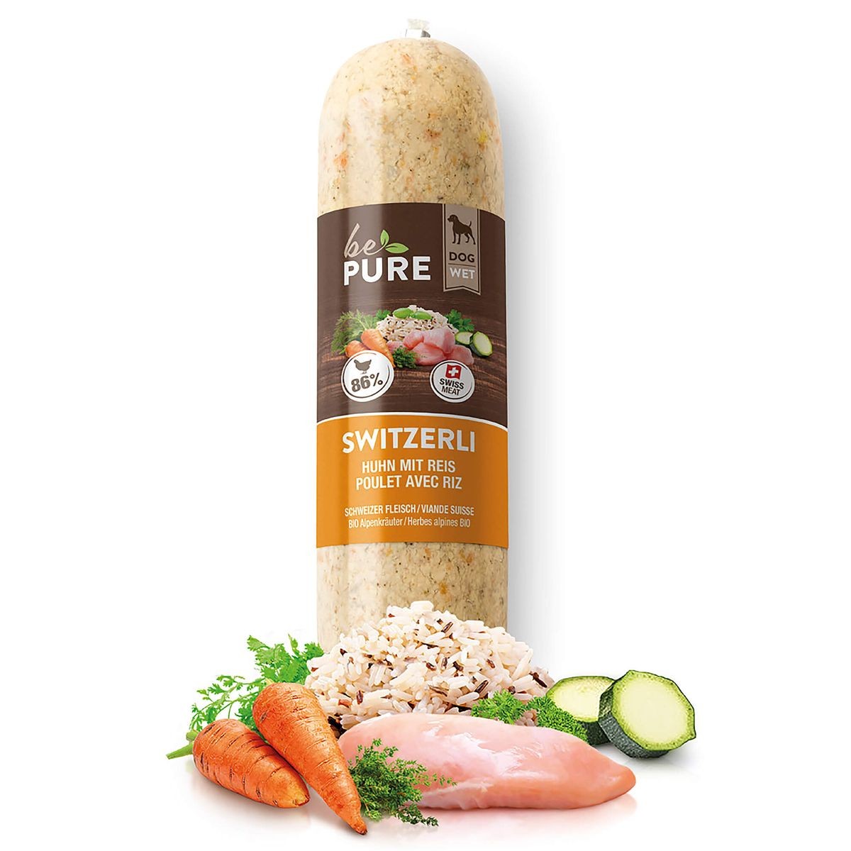 bePure Switzerli mit Huhn und Reis für Hunde (400g)