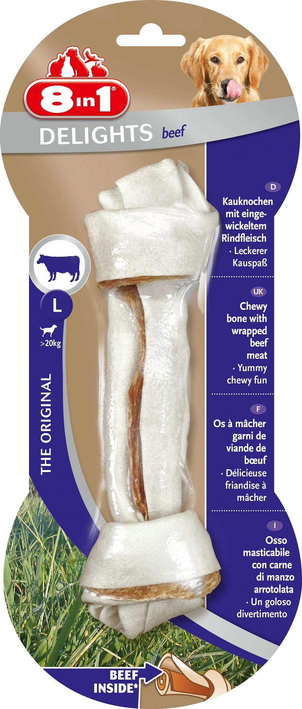 8in1 Delights Beef Kauknochen für Zwischendurch, Grösse L (85g)