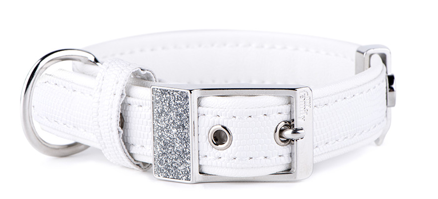 MyFamily Saint Tropez Similpelle Hundehalsband weiss, Halsumfang 35-41cm, Bandbreite 2.2cm, bis