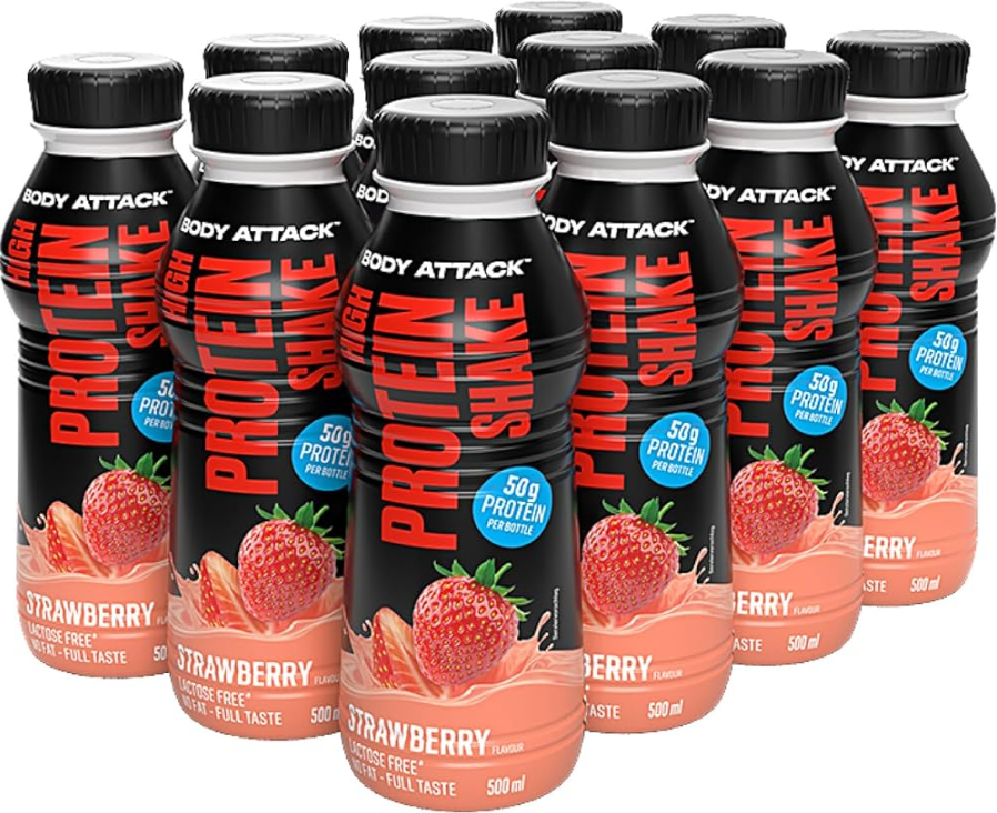 Body Attack High Protein Shake Strawberry (12x500ml)