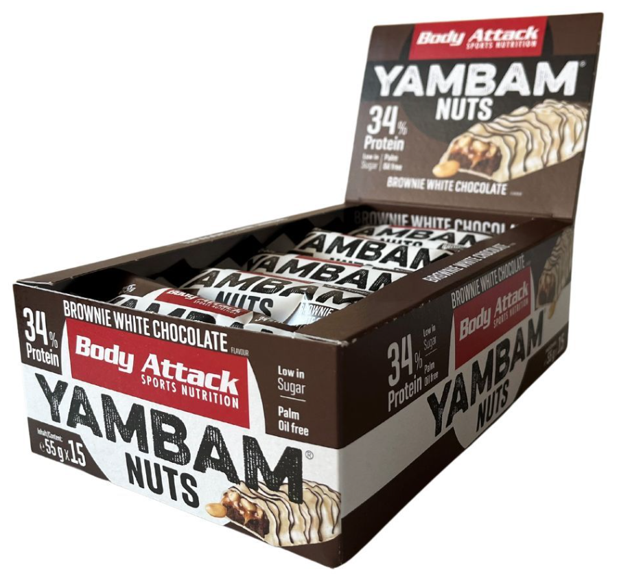 Body Attack Yambam Nuts Bar Brownie White Chocolate (15x55g)