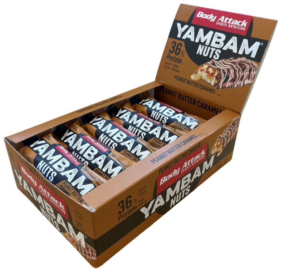 Body Attack Yambam Nuts Bar Peanut Butter Caramel (15x55g)