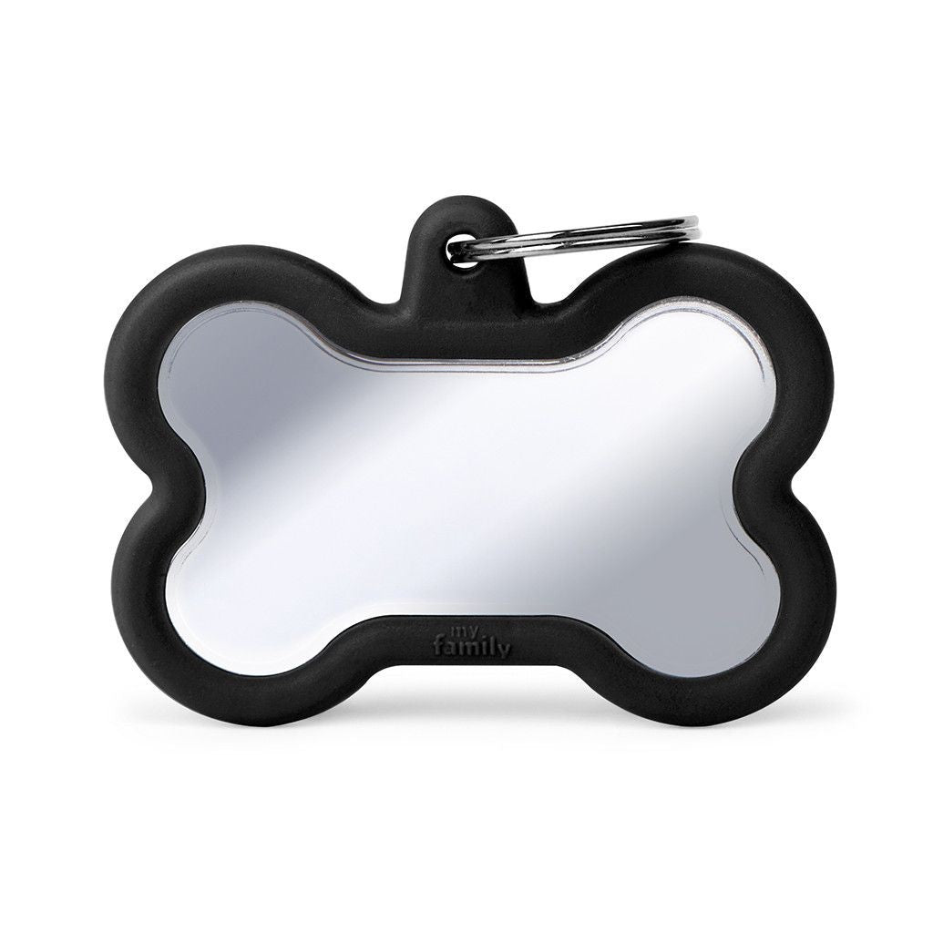 MyFamily Bone Chrome Plated Brass ID-Hundetag schwarz, 4.1x3.3cm (1 Stk)