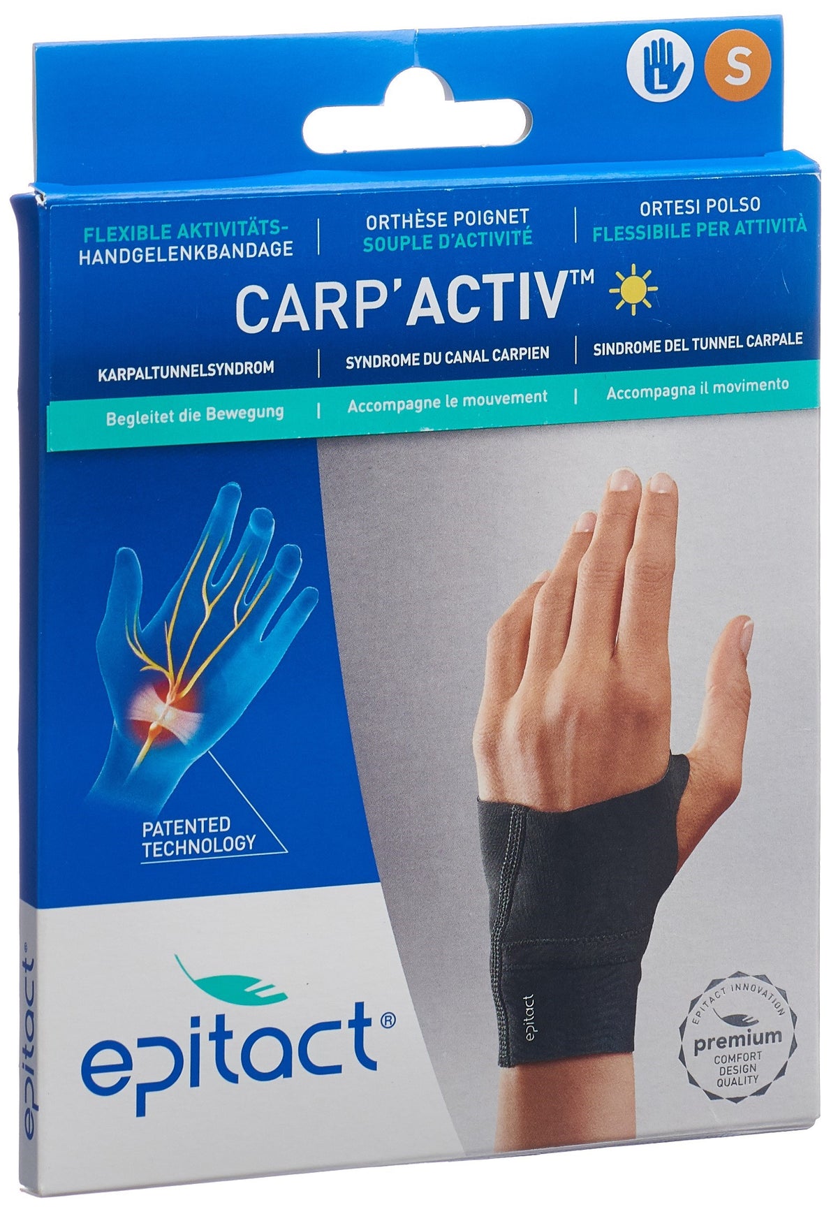Epitact Carp'Activ flexibel Handgelenkschiene S links (1 Stk)