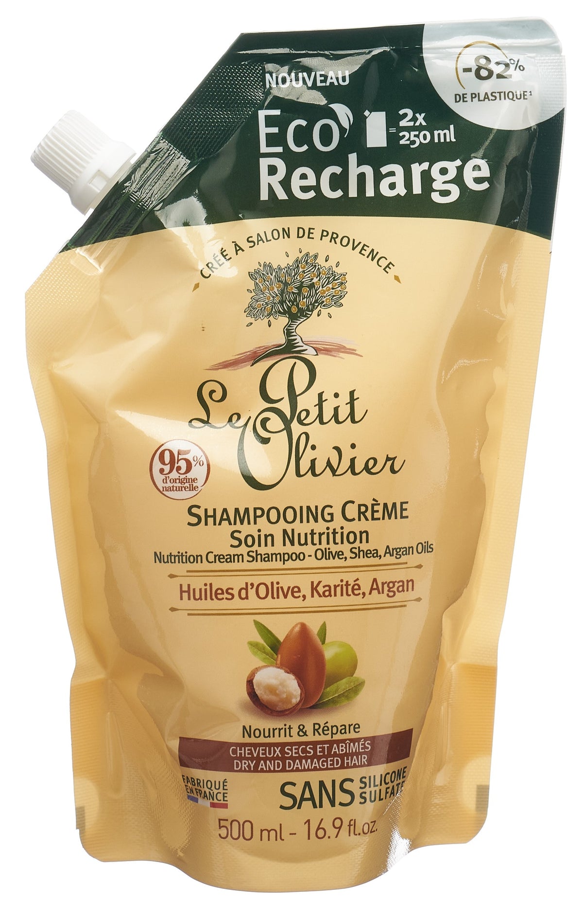 Le Petit Olivier Éco-Recharge Shampooing Crème Olive Karité Argan (500ml)