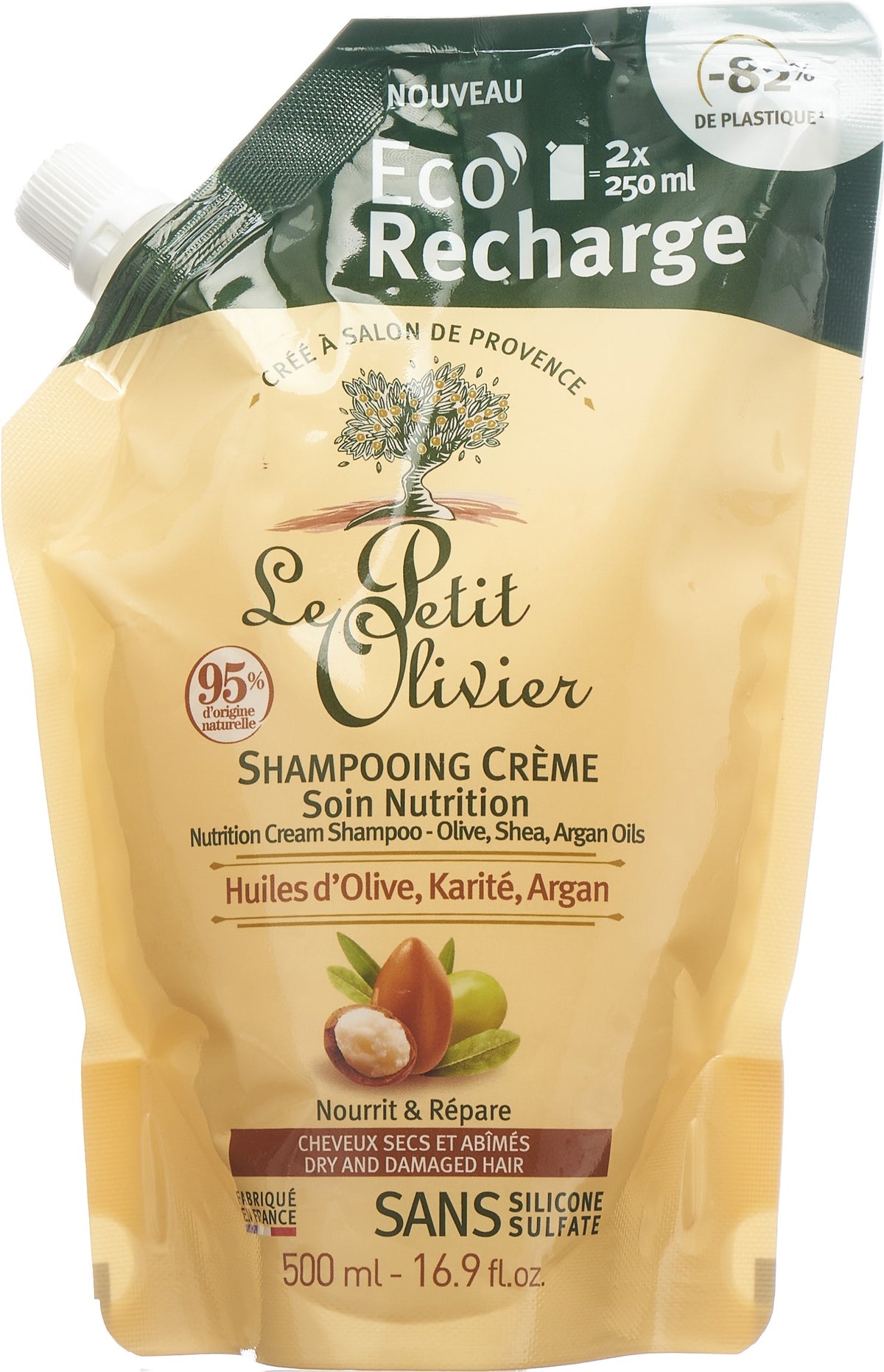 Le Petit Olivier Éco-Recharge Shampooing Crème Olive Karité Argan (500ml)
