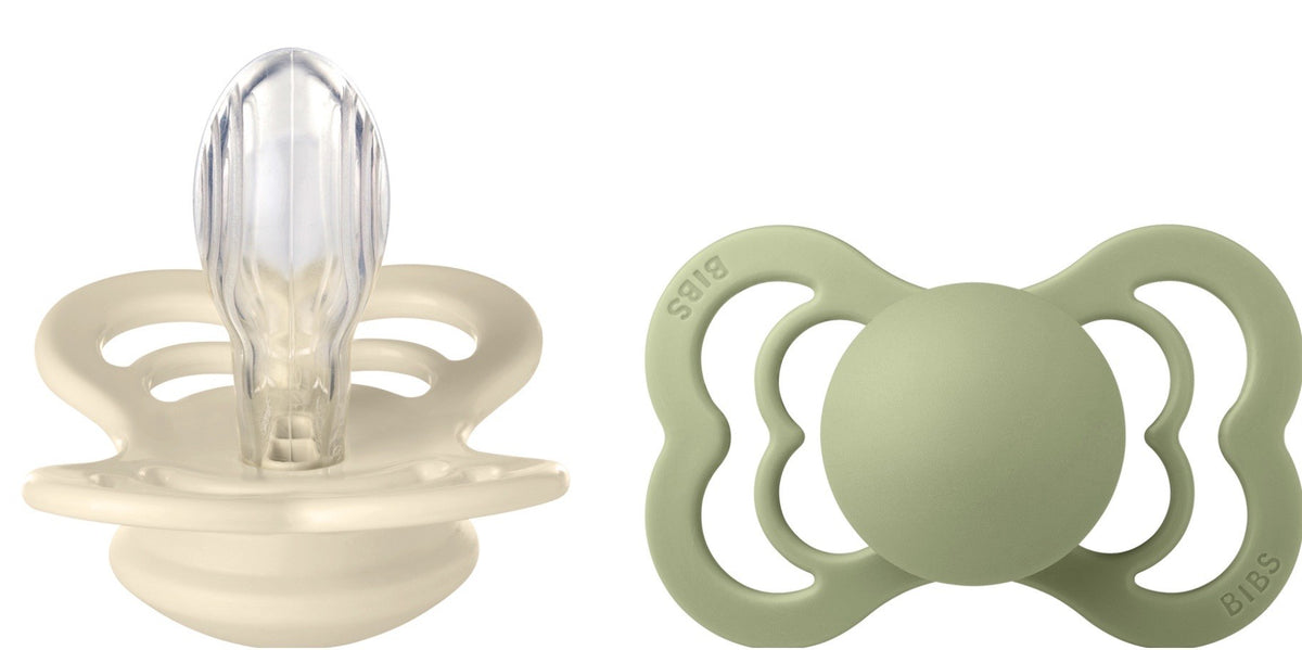BIBS Supreme Schnuller, Silicone, Symmetrisch, 6-12 Monate, Ivory/Sage (2 Stk)