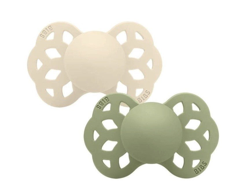 BIBS Infinity Schnuller, Silicone, Symmetrisch, 6-12 Monate, Ivory/Sage (2 Stk)