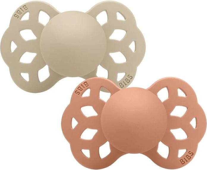 BIBS Infinity Schnuller, Silicone, Symmetrisch, 6-12 Monate, Vanilla/Peach (2 Stk)