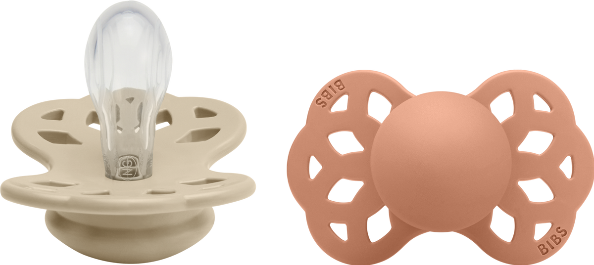 BIBS Infinity Schnuller, Silicone, Symmetrisch, 6-12 Monate, Vanilla/Peach (2 Stk)