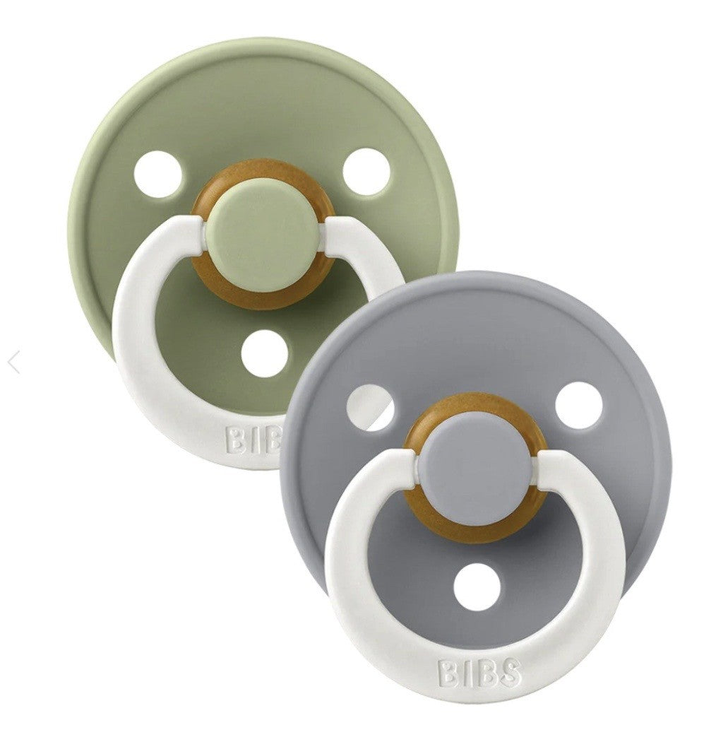 BIBS Colour Schnuller, Latex, Symmetrisch, 0-6 Monate, Sage GLOW/Cloud GLOW (2 Stk)