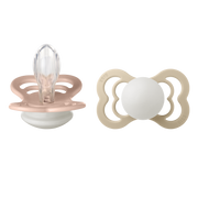 BIBS Supreme Schnuller, Silicone, Symmetrisch, 6-12 Monate, Blush GLOW/Vanilla GLOW (2 Stk