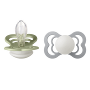 BIBS Supreme Schnuller, Silicone, Symmetrisch, 6-12 Monate, Sage GLOW/Glow GLOW (2 Stk)
