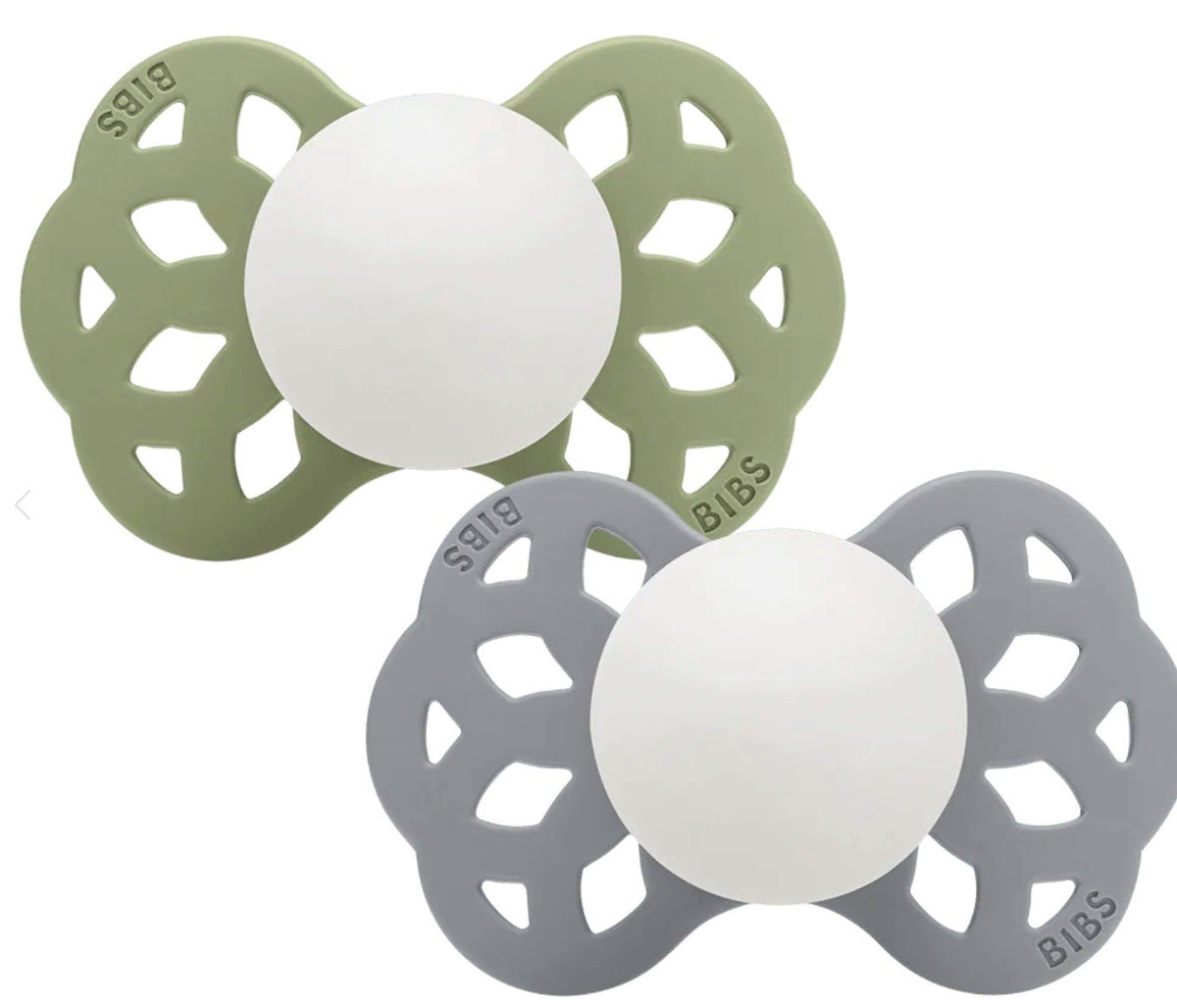 BIBS Infinity Schnuller, Silicone, Symmetrisch, 0-6 Monate, Sage GLOW/Cloud GLOW (2 Stk)