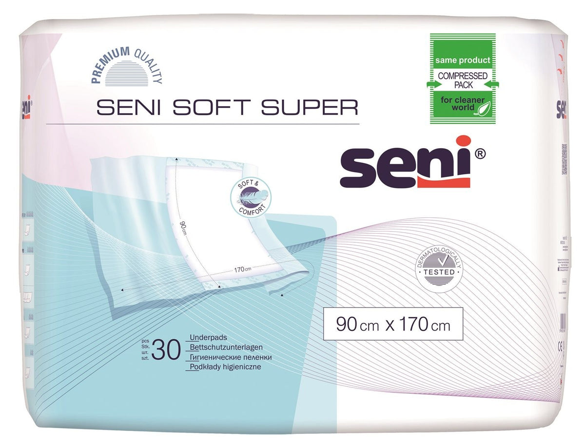 Seni Soft Super Bettschutzunterlagen mit Seitenflügel, 90x170cm (30 Stk)
