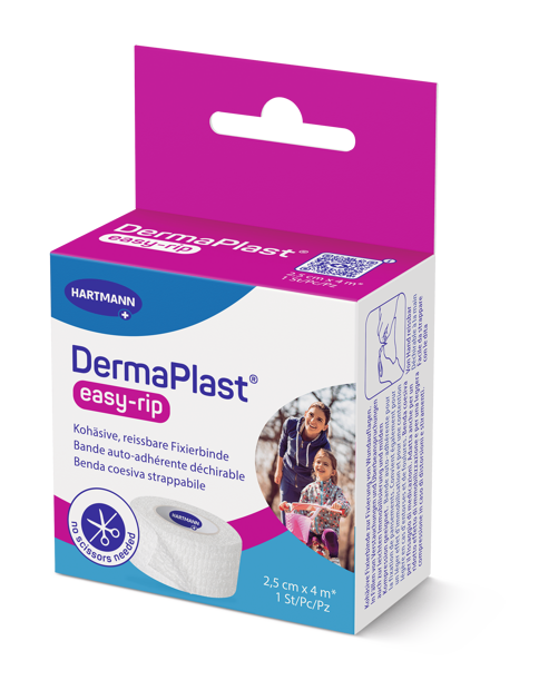 DermaPlast easy-rip Fixier- und Stützbinde weiss, 2.5cmx4m (1 Stk)