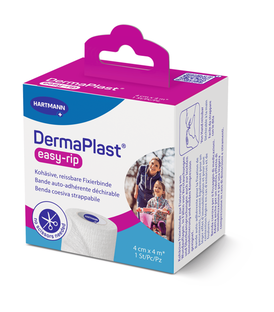 DermaPlast easy-rip Fixier- und Stützbinde weiss, 4cmx4m (1 Stk)