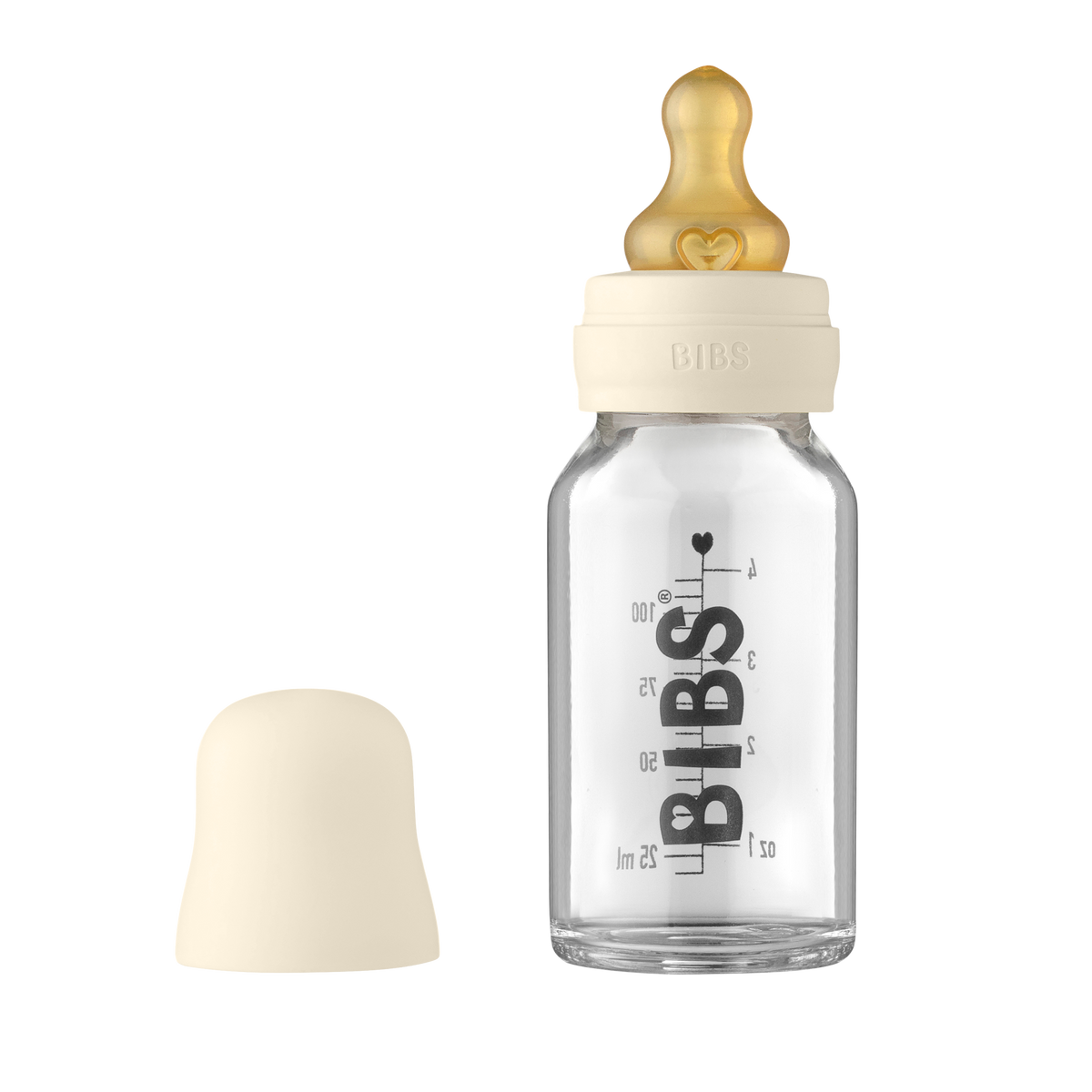 BIBS Anti Kolik Glasflasche Latex 110ml Ivory (1 Stk)