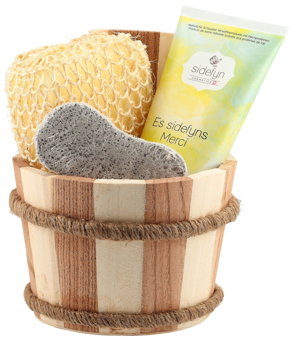 sidefyn Geschenkset Holzkübel mit Duschcreme Es sidefyns Merci (1 Stk)