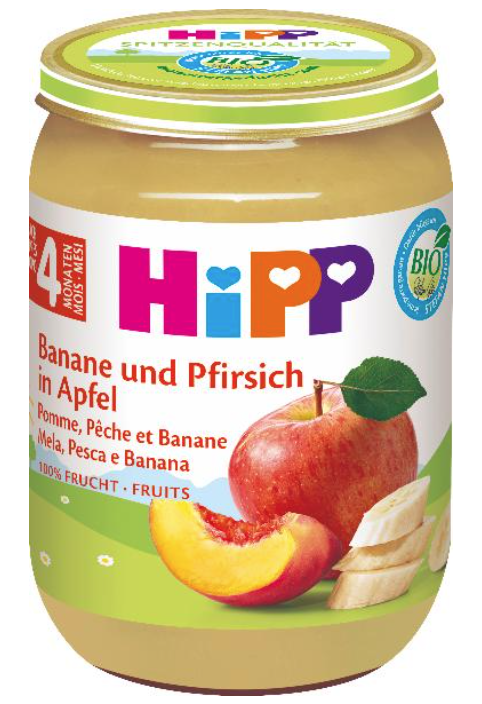 Hipp Bio Banane und Pfirsich in Apfel (190g)